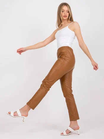 Pantaloni Dama Lunga, Cu slit, ITALY MODA, Camel de Petrecere Marimi Mari