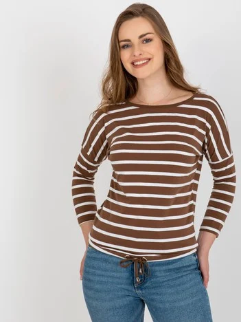 Bluza Dama Maneca 3/4, Dungi, BASIC FEEL GOOD, Maro Casual