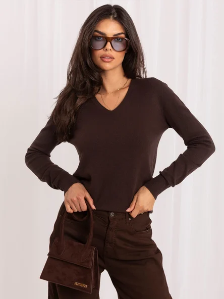 Pulover Dama Maneca lunga, Decolteu in V, ITALY MODA, Maro Eleganta Office