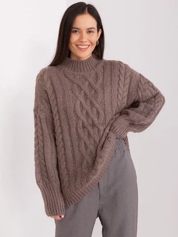 Pulover Dama Guler inalt, Acril, Wool Fashion Italia, Maro Casual