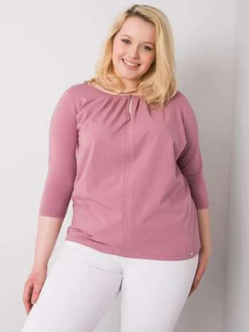 Bluza Dama Maneca 3/4, Decolteu rotund, BASIC FEEL GOOD, Roz Eleganta Office Marimi Mari