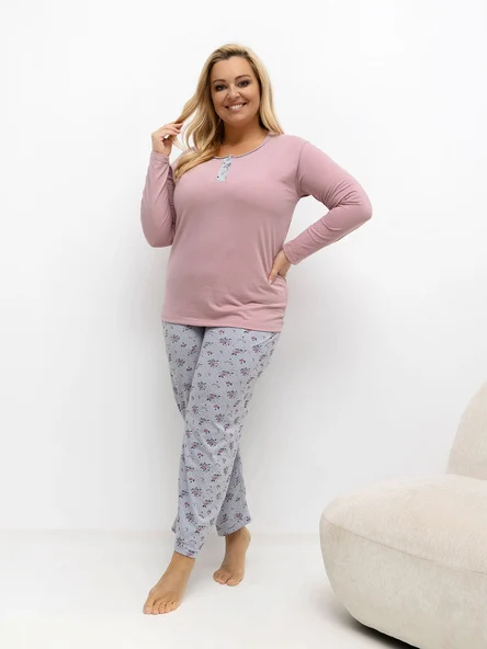 Pijama Dama Maneca lunga, Floral, Forever Pink, Roz Marimi Mari