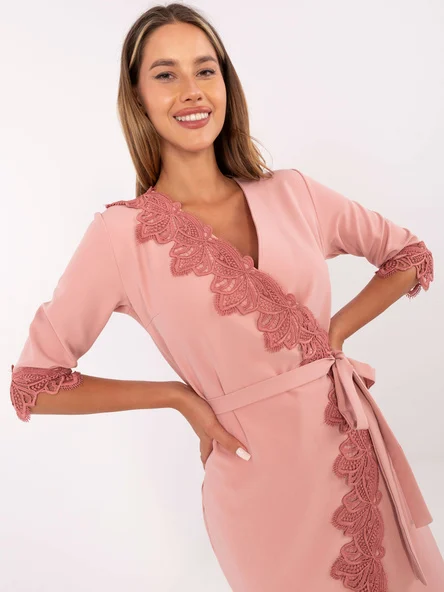 Rochie Dama Midi, Dantela, LAKERTA, Roz de Ocazie Nunta
