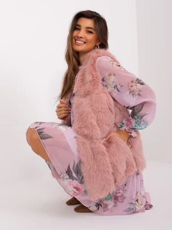 Vesta Dama Fara maneci, Guler inalt, Wool Fashion Italia, Roz de Vara