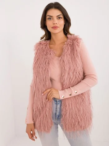 Vesta Dama Fara maneci, Guler inalt, Wool Fashion Italia, Roz Casual