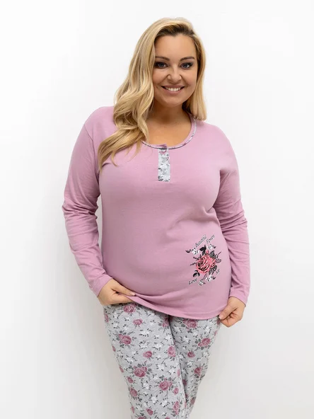 Pijama Dama Maneca lunga, Floral, Forever Pink, Roz Marimi Mari
