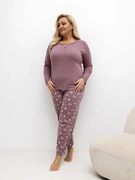 Pijama Dama Maneca lunga, Floral, Forever Pink, Roz Marimi Mari