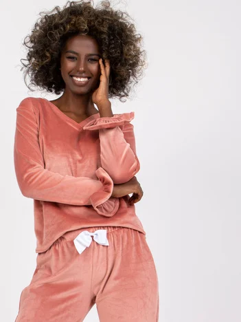 Pijama Dama Maneca lunga, Decolteu in V, RUE PARIS, Roz