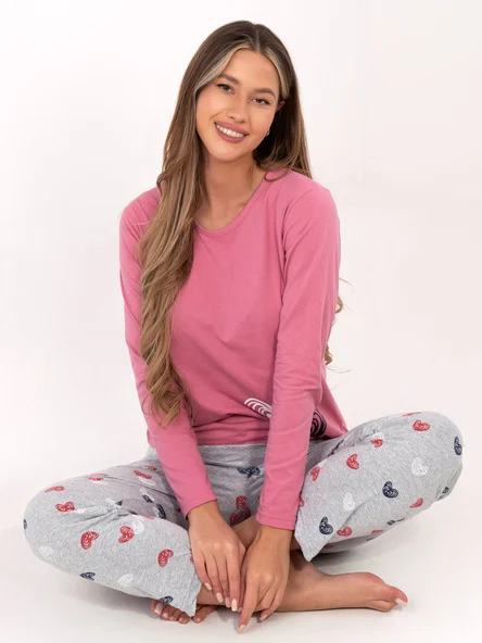 Pijama Dama Maneca lunga, Decolteu rotund, Forever Pink, Roz Marimi Mari