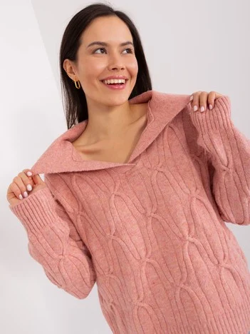 Pulover Dama Maneca lunga, Guler inalt, Wool Fashion Italia, Roz Eleganta Office
