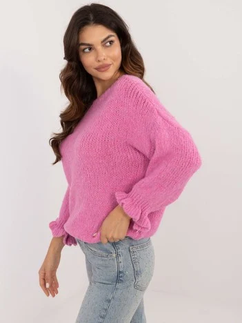 Pulover Dama Maneca lunga, Decolteu rotund, ITALY MODA, Roz Eleganta Office