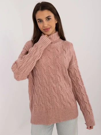 Pulover Dama Maneca lunga, Guler inalt, Wool Fashion Italia, Roz Casual