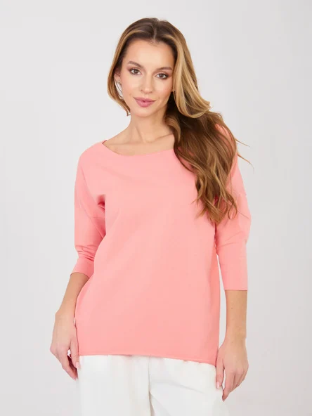 Bluza Dama Maneca 3/4, Decolteu barcuta, RUE PARIS, Piersica Casual