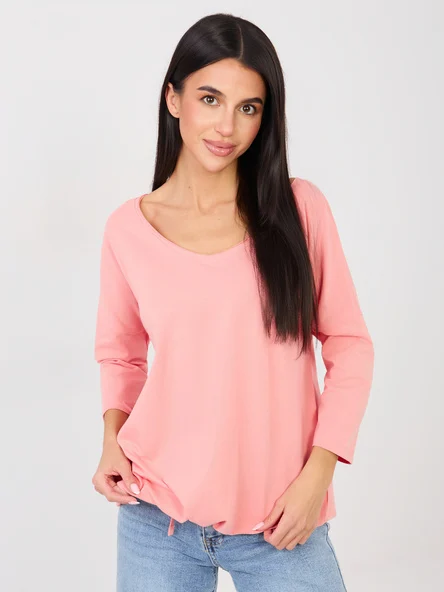Bluza Dama Maneca 3/4, Decolteu rotund, RUE PARIS, Piersica Casual