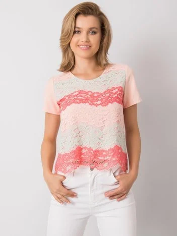 Bluza Dama Mini, Decolteu rotund, LAKERTA, Coral Casual