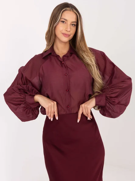 Camasa Dama Maneca lunga, Elegant, RED LINE, Bordo Eleganta Office