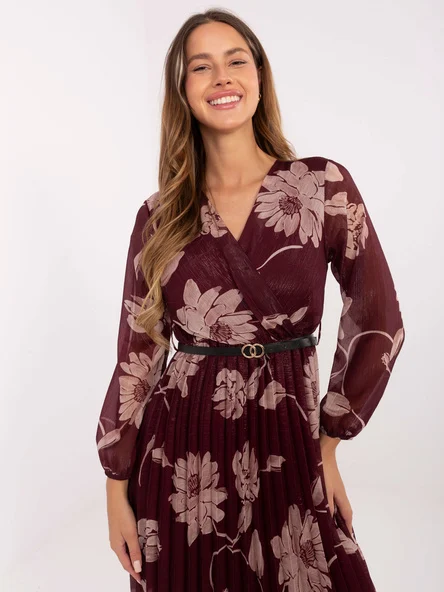 Rochie Dama Maxi, Floral, ITALY MODA, Bordo Eleganta Office
