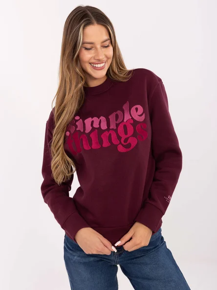 Hanorac Dama Maneca lunga, Decolteu rotund, Sublevel, Bordo Casual Marimi Mari