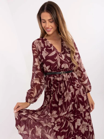 Rochie Dama Maxi, Floral, ITALY MODA, Bordo Eleganta Office