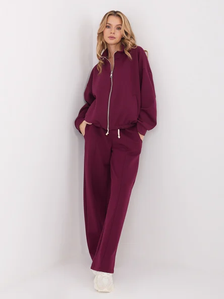 Pantaloni Dama Larga, Guler inalt, WESTEENE, Bordo Casual