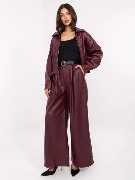 Pantaloni Dama Lunga, Larga, RUE PARIS, Bordo Eleganta Office