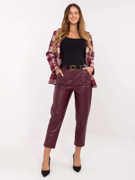 Pantaloni Dama Conica, Guler inalt, RUE PARIS, Bordo Eleganta Office