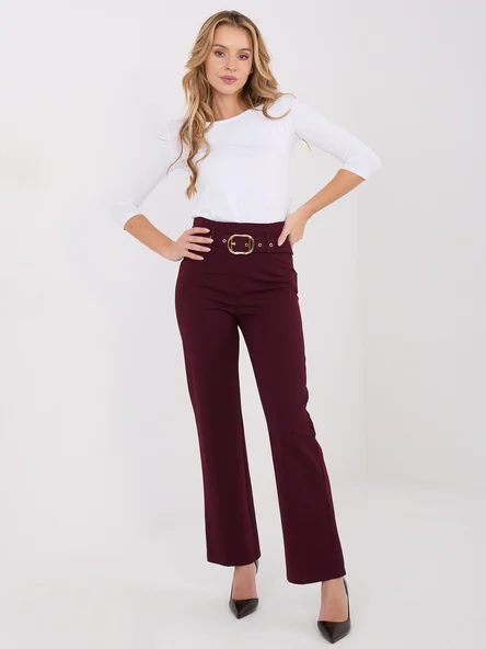 Pantaloni Dama Croiala dreapta, Guler inalt, ITALY MODA, Bordo Eleganta Office