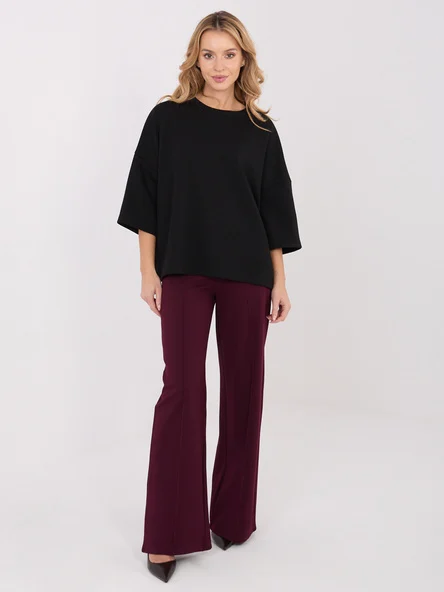 Pantaloni Dama Larga, Guler inalt, RUE PARIS, Bordo Eleganta Office