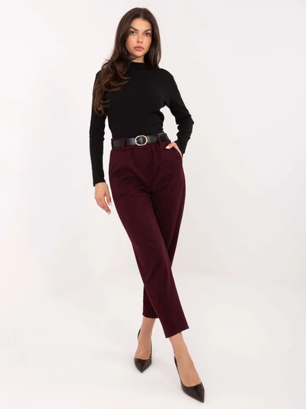 Pantaloni Dama Elegant, Guler inalt, RUE PARIS, Bordo Eleganta Office