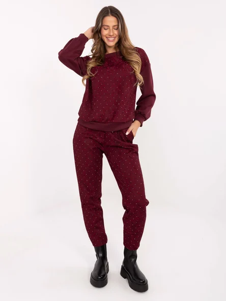 Compleu Dama Maneca lunga, Dantela, ITALY MODA, Bordo Casual