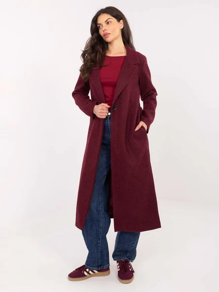 Palton Dama Maneca lunga, Guler inalt, Och Bella, Bordo Eleganta Office