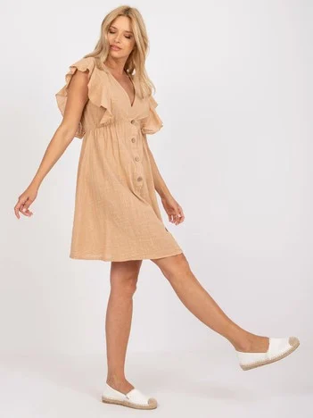 Rochie Dama Fara maneci, Imprimat, Och Bella, Camel de Vara
