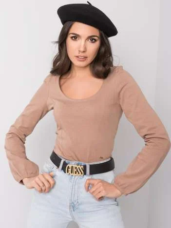 Bluza Dama Maneca lunga, Decolteu rotund, NieZnaszMnie, Bej Eleganta Office Marimi Mari