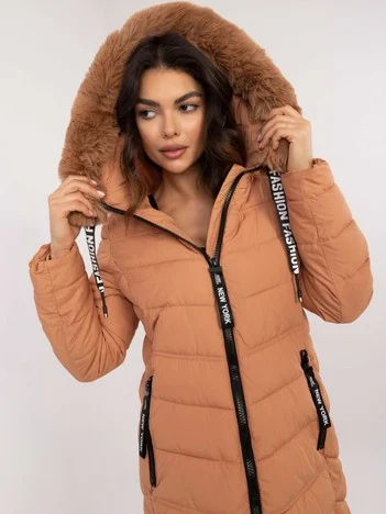 Jacheta Dama Deasupra genunchiului, Guler inalt, Camel Casual Marimi Mari