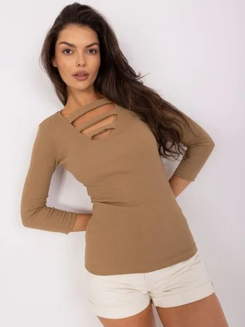 Bluza Dama Maneca 3/4, Dungi, Lily Rose, Bej Eleganta Office