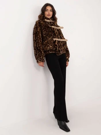 Jacheta Dama Animal print, Guler inalt, Fashion Hunters, Camel Casual