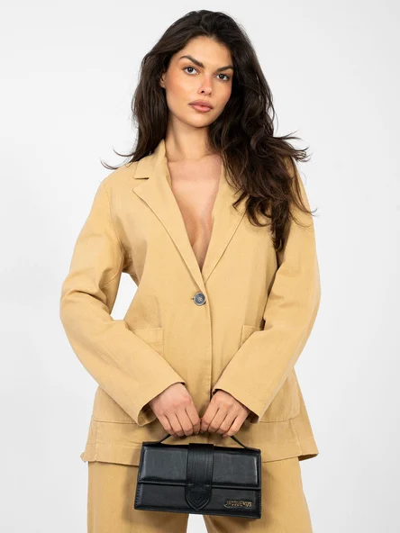 Sacou Dama Maneca lunga, Guler inalt, RUE PARIS, Camel de Vara