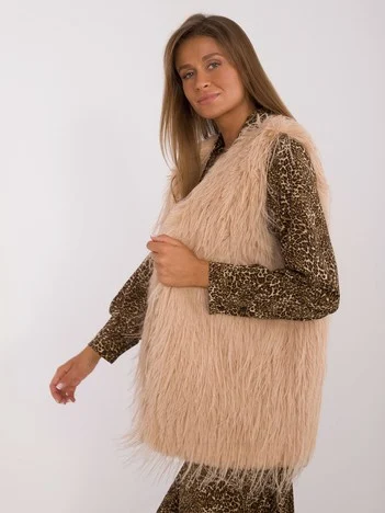 Vesta Dama Fara maneci, Guler inalt, Wool Fashion Italia, Camel de Vara