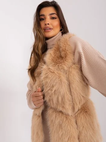 Vesta Dama Fara maneci, Guler inalt, Wool Fashion Italia, Camel de Vara