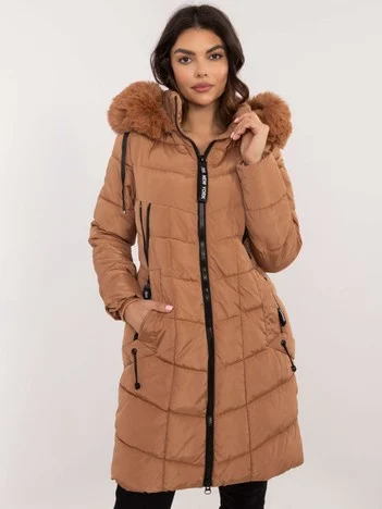 Jacheta Dama Deasupra genunchiului, Guler inalt, Camel Casual Marimi Mari