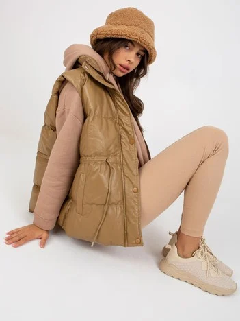 Vesta Dama Fara maneci, Guler inalt, May By Shining Star, Camel Eleganta Office
