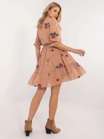 Rochie Dama Maneca 3/4, Lejera, LAKERTA, Camel Eleganta Office