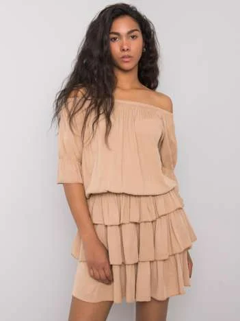 Rochie Dama Mini, Pe umeri, Och Bella, Camel Eleganta Office