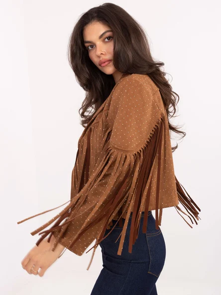 Jacheta Dama Mini, Guler inalt, ITALY MODA, Camel de Vara