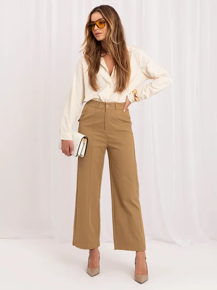 Pantaloni Dama 7/8, Larga, ITALY MODA, Camel Eleganta Office