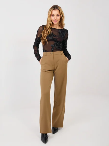 Pantaloni Dama Croiala dreapta, Guler inalt, LAKERTA, Camel Eleganta Office