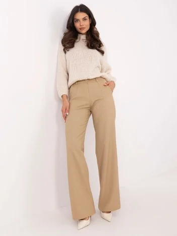 Pantaloni Dama Elegant, Guler inalt, LAKERTA, Camel Eleganta Office