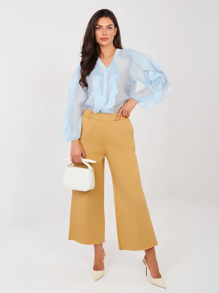 Pantaloni Dama Larga, Guler inalt, ITALY MODA, Camel Eleganta Office