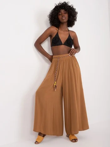 Pantaloni Dama Larga, Guler inalt, Och Bella, Camel Casual