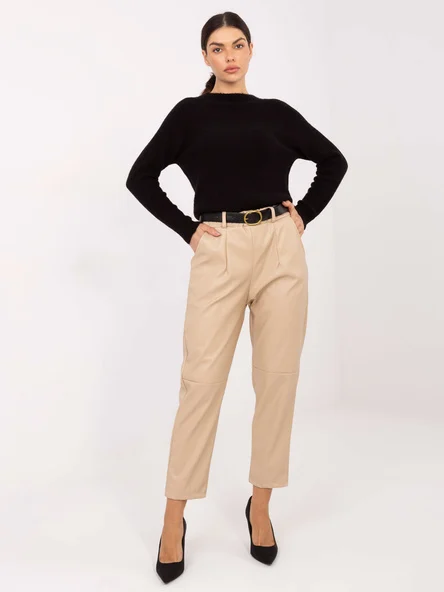 Pantaloni Dama Conica, Guler inalt, RUE PARIS, Camel Eleganta Office